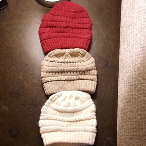 Cozy Knit Beanie Set - Red, Tan, and Cream